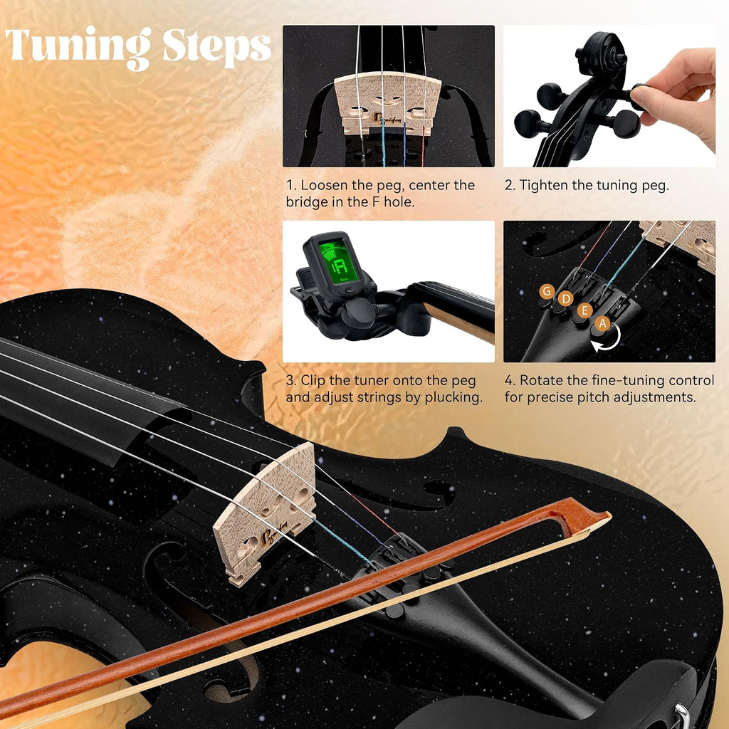 1/4 Violin for Beginner Fiddle Kit, Violin 1/4 Size for Student Stringed Musical Instrument w/Case, Two Strings Set