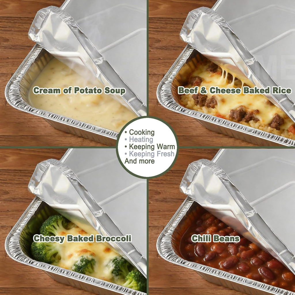 Half Size Medium Steam Table Pans with Foil Lids, 25 Pack