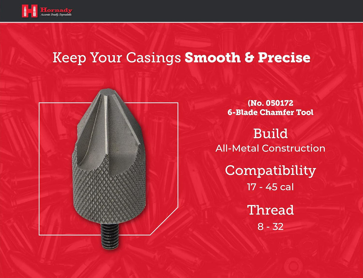 Hornady 6 Blade Inside Diameter Chamfer Tool 050172 - Case Prep Reloading Tool Removes Burrs from Case Mouths for Accurate Bullet Seating -Chamfer Tool bit is Threaded 8-32 to Use with Case Prep Tools