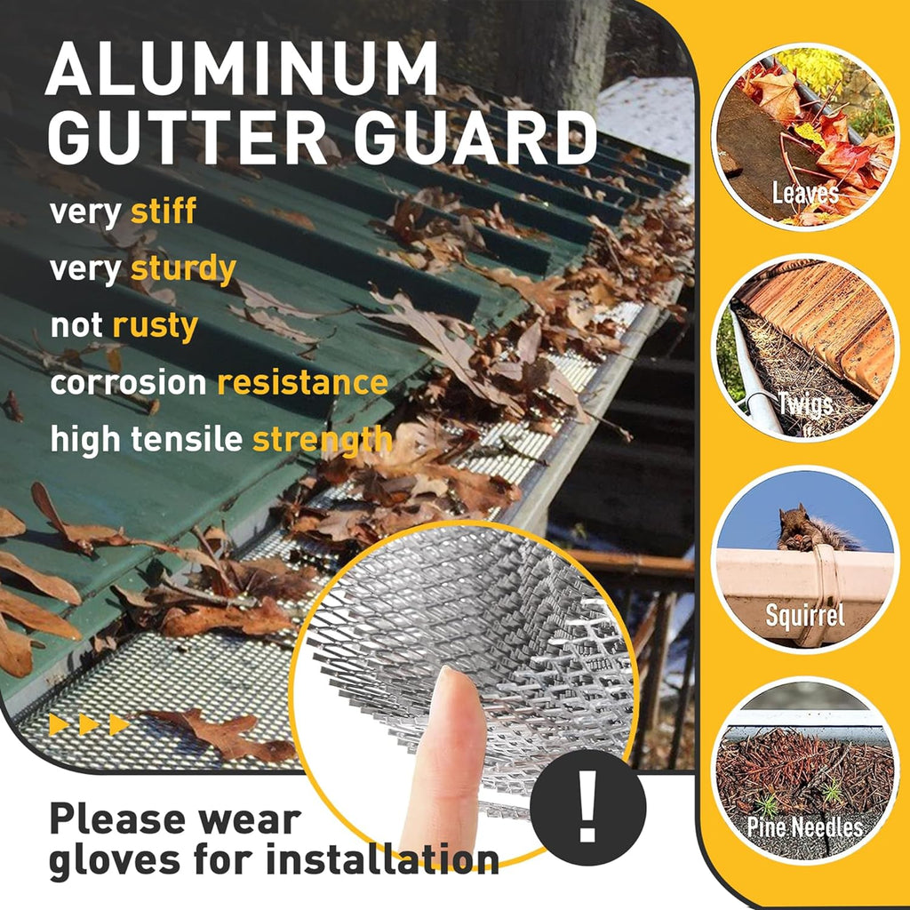 Aluminum Gutter Guard 5 Inch x 50 Feet Roll, Aluminum Leaf Filter Gutter Protection, Leaf Guard Protects from