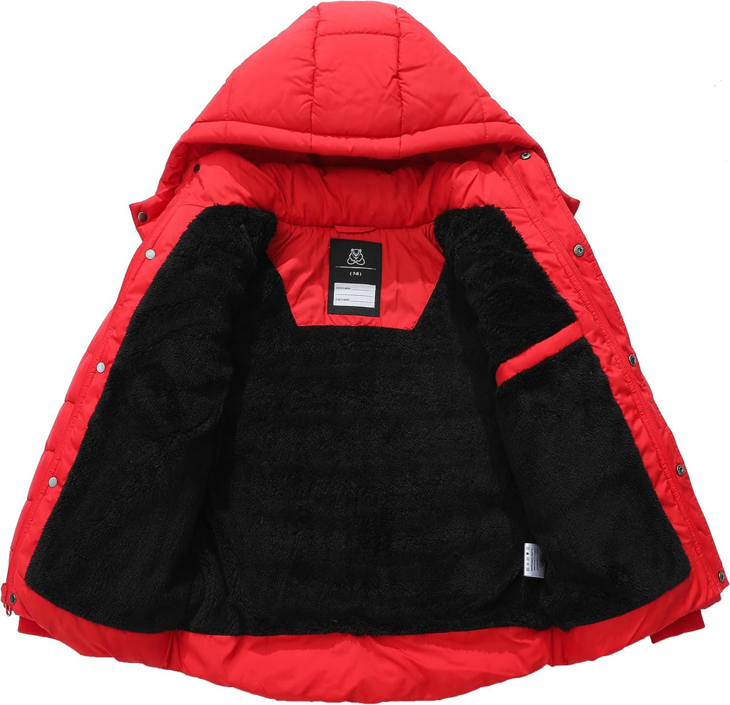 Boy's Quilted Winter Jacket Waterproof Down Coat Puffy Hooded Parka | Warm Jacket with Detachable Hood Windproof