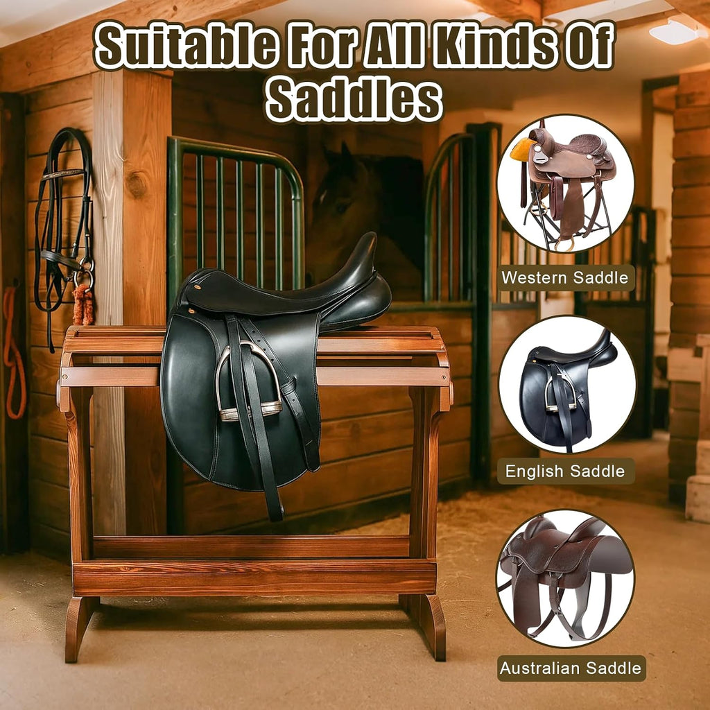 Large Wood Saddle Rack with Curved Top Surface,Bridle Rack & Heavy-Heavy Duty Saddle Stand,Suitable for Displaying