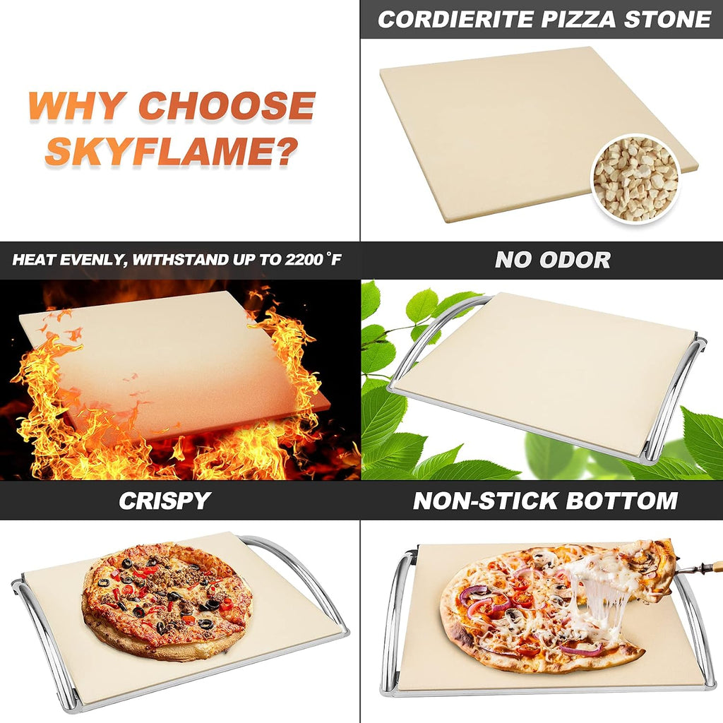 16" Cordierite Pizza Stone with Removable Stainless Steel Rack