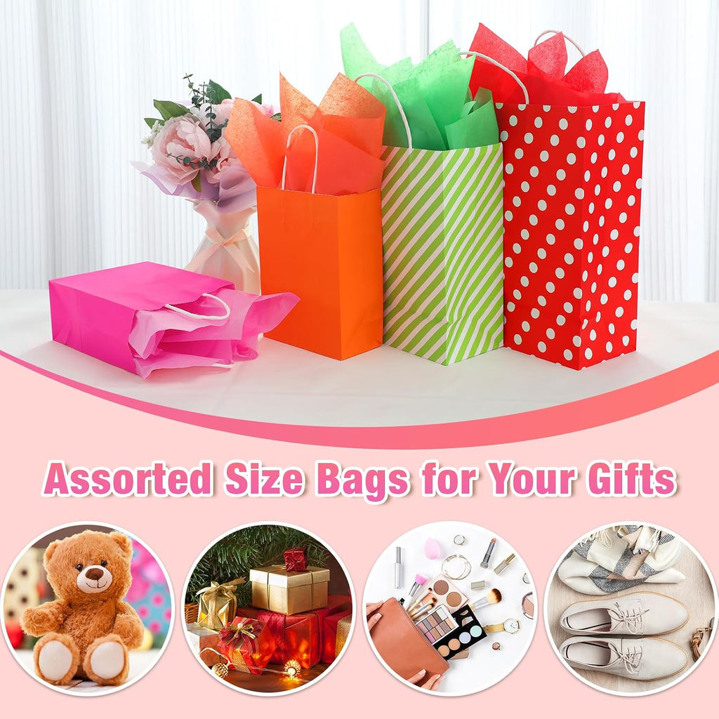 28 Pcs Christmas Assorted Sizes Gift Bags with 56 Tissues, Stripes