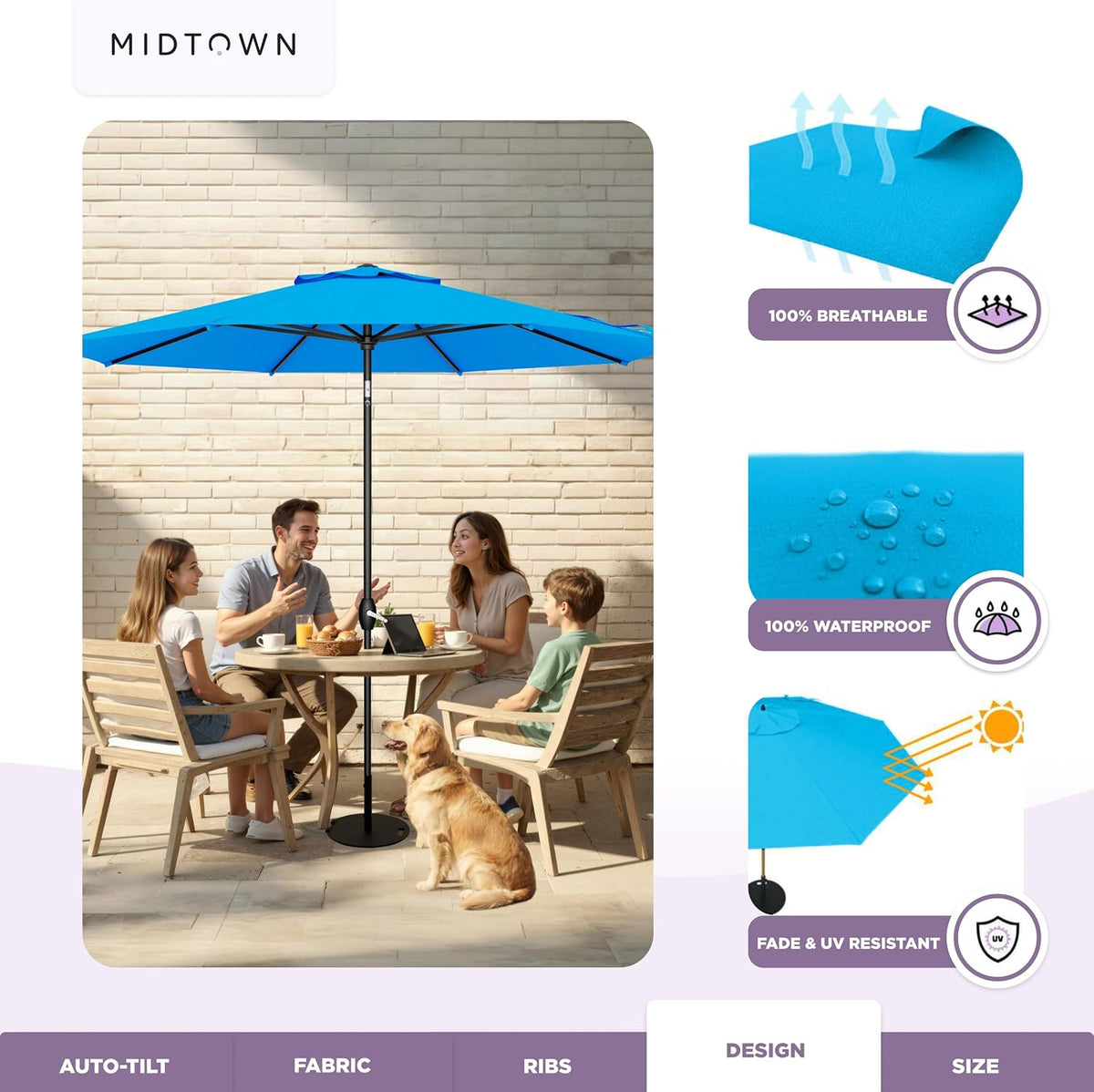 Lean - 9 Ft Patio Umbrella, Cobalt Blue Canopy