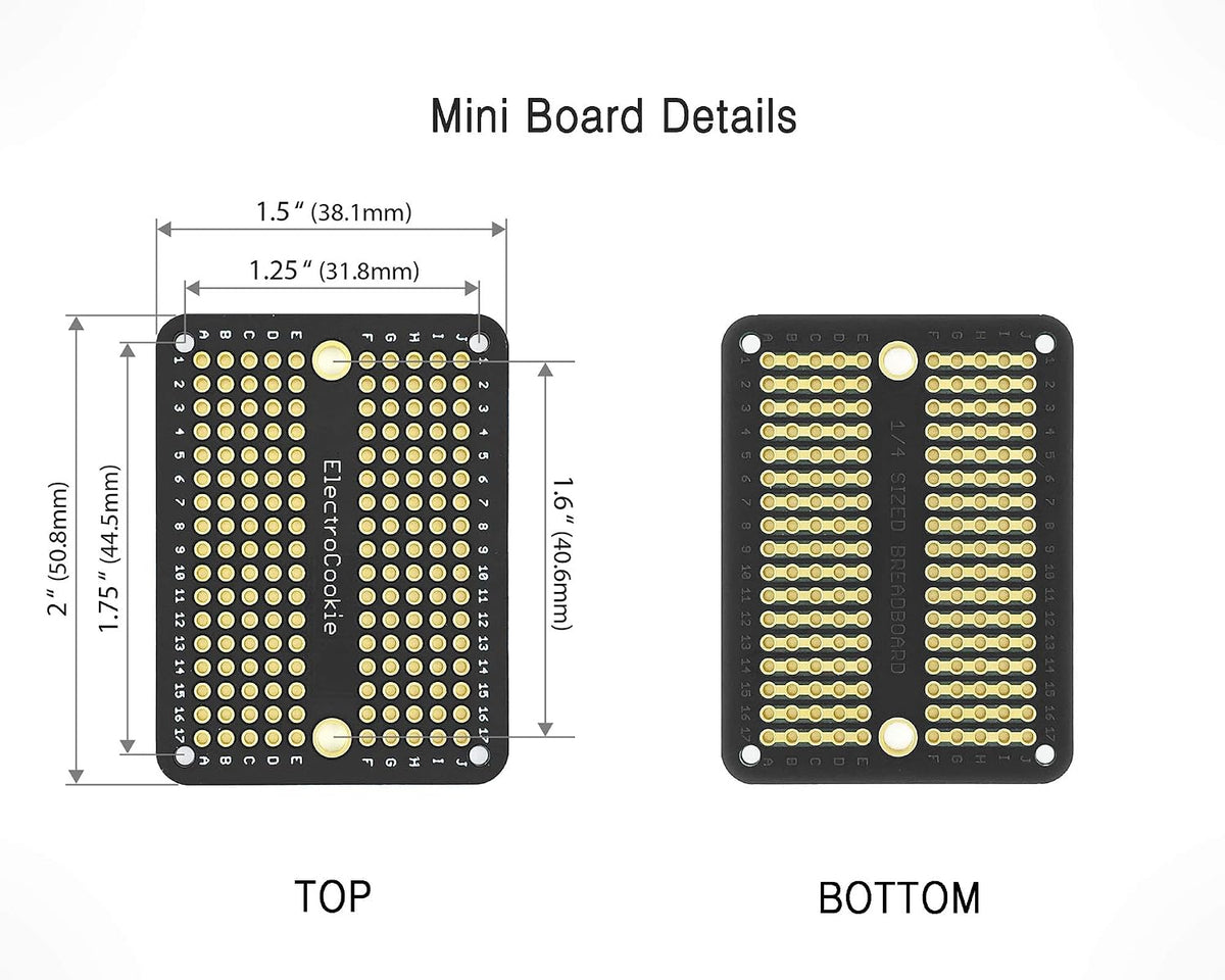 ElectroCookie Prototype PCB Solderable Breadboard for Electronics Projects Compatible for DIY Arduino Soldering Projects, Gold-Plated (5 Pack + 1 Mini Board, Matte Black)