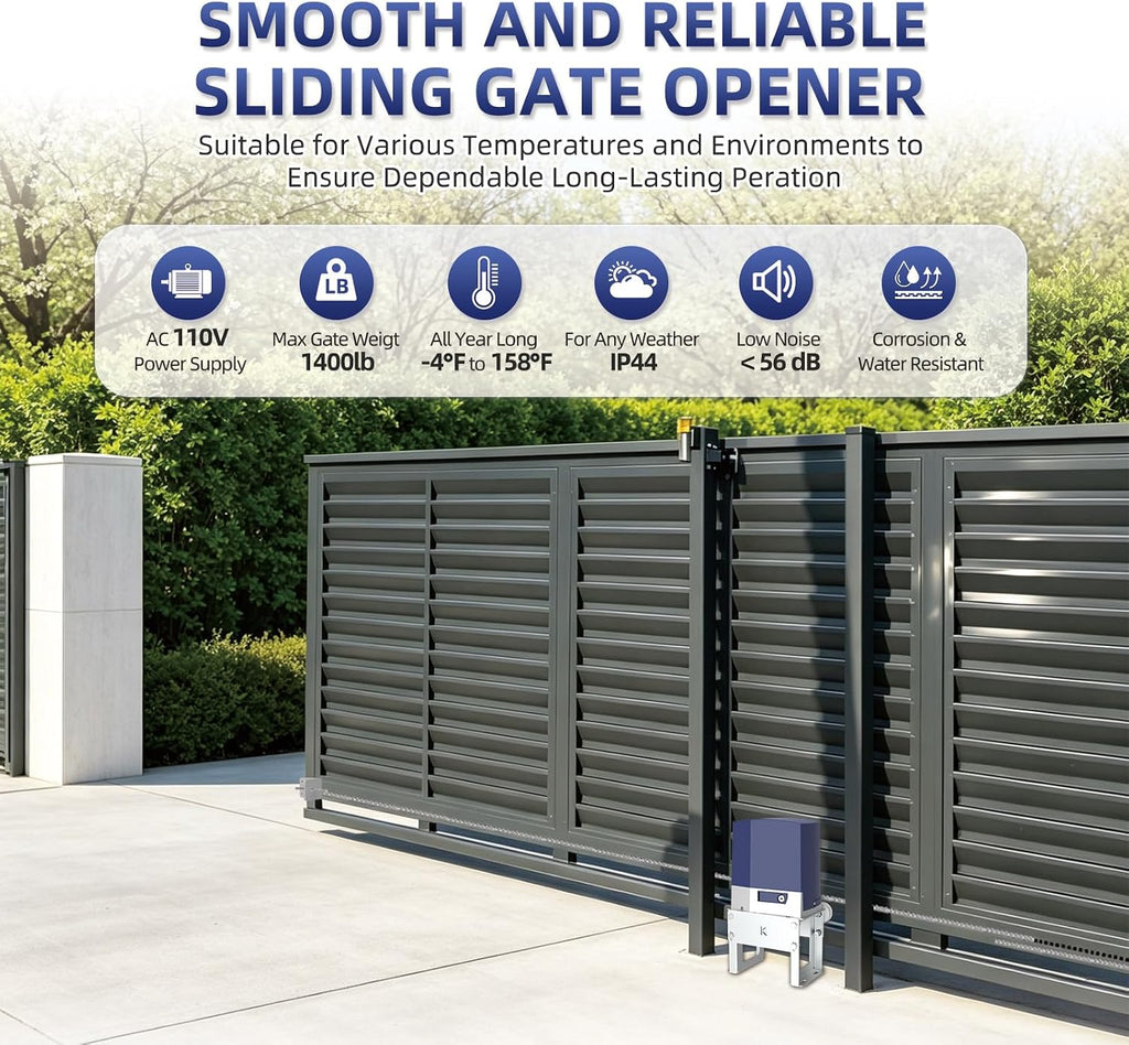Automatic Chain Drive Sliding Gate Opener with 2 Remote Controls, 280W Electric Gate Motor for Driveway Slide Gate Up