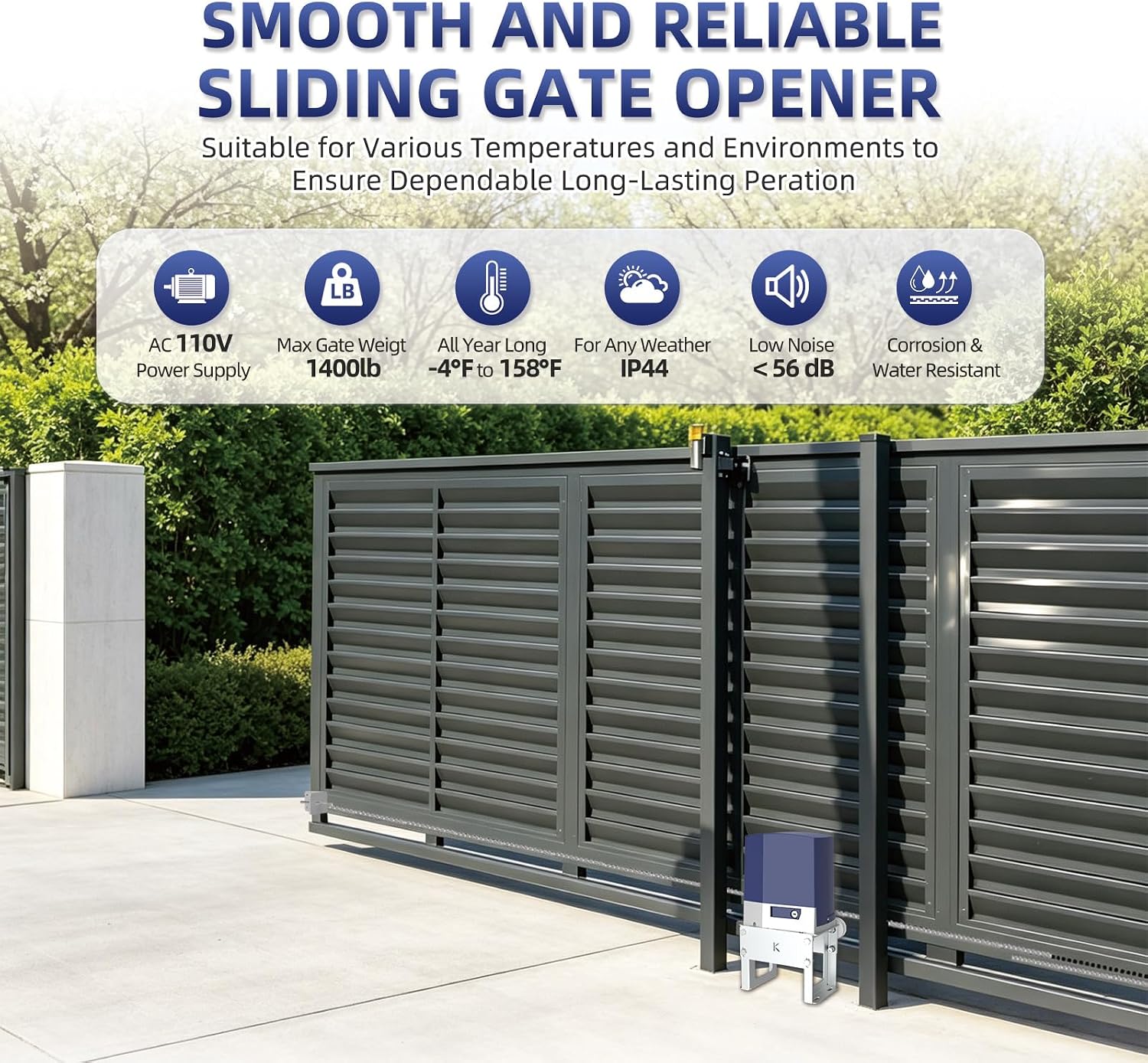 Automatic Chain Drive Sliding Gate Opener with 2 Remote Controls, 280W Electric Gate Motor for Driveway Slide Gate Up