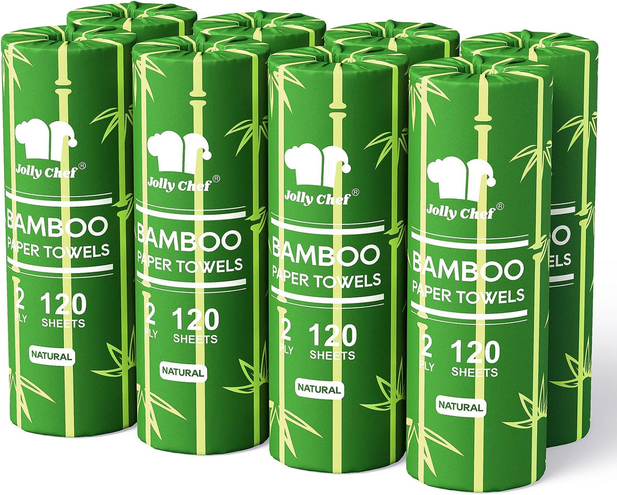 Bamboo Paper Towels, 8 Rolls, 2 Ply, 120 Sheets, Natural Brown