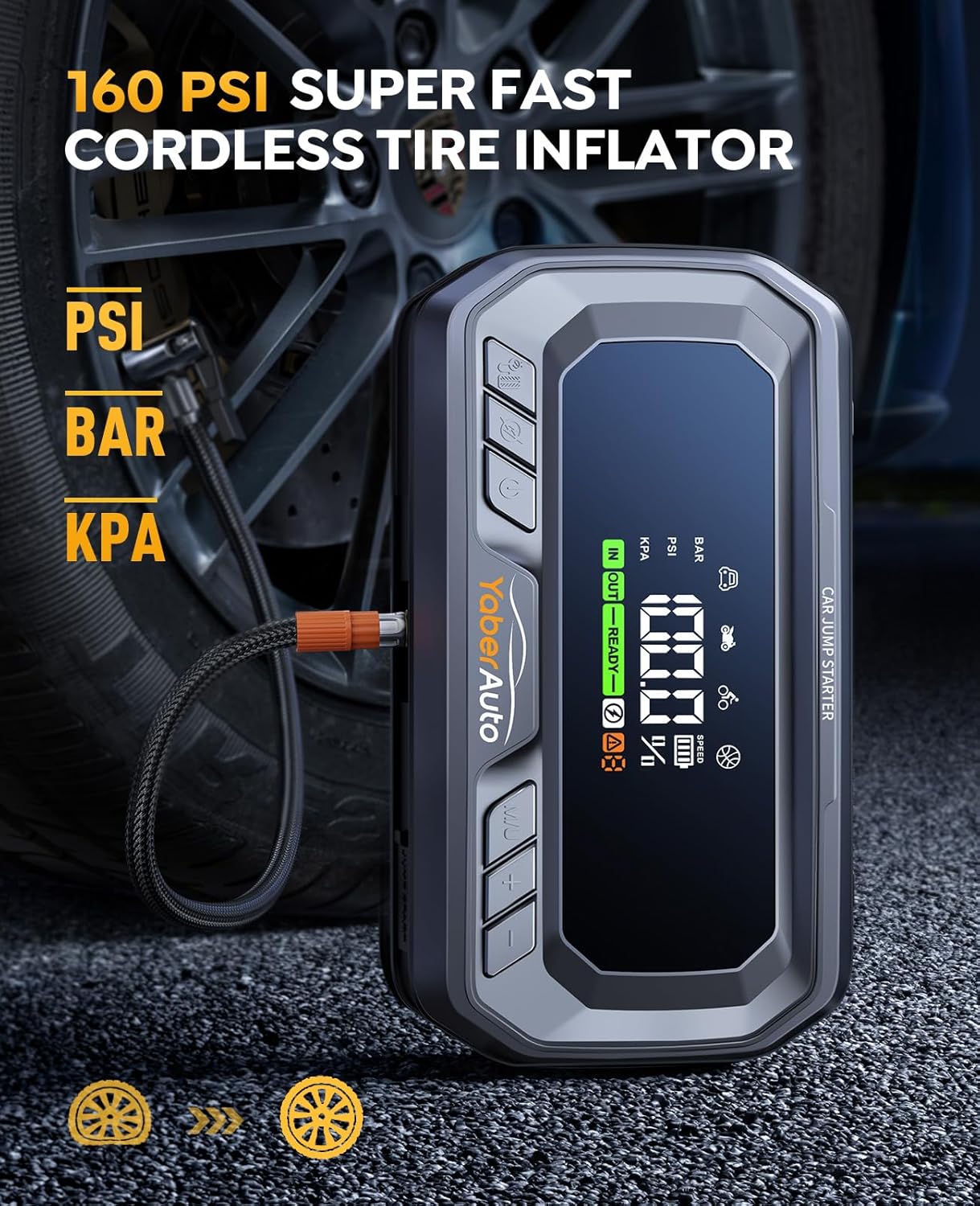 12-in-1 Jump Starter with Air Compressor 8000A 160PSI 65W Charging, Portable Car Battery Jump Starter (All Gas/14L