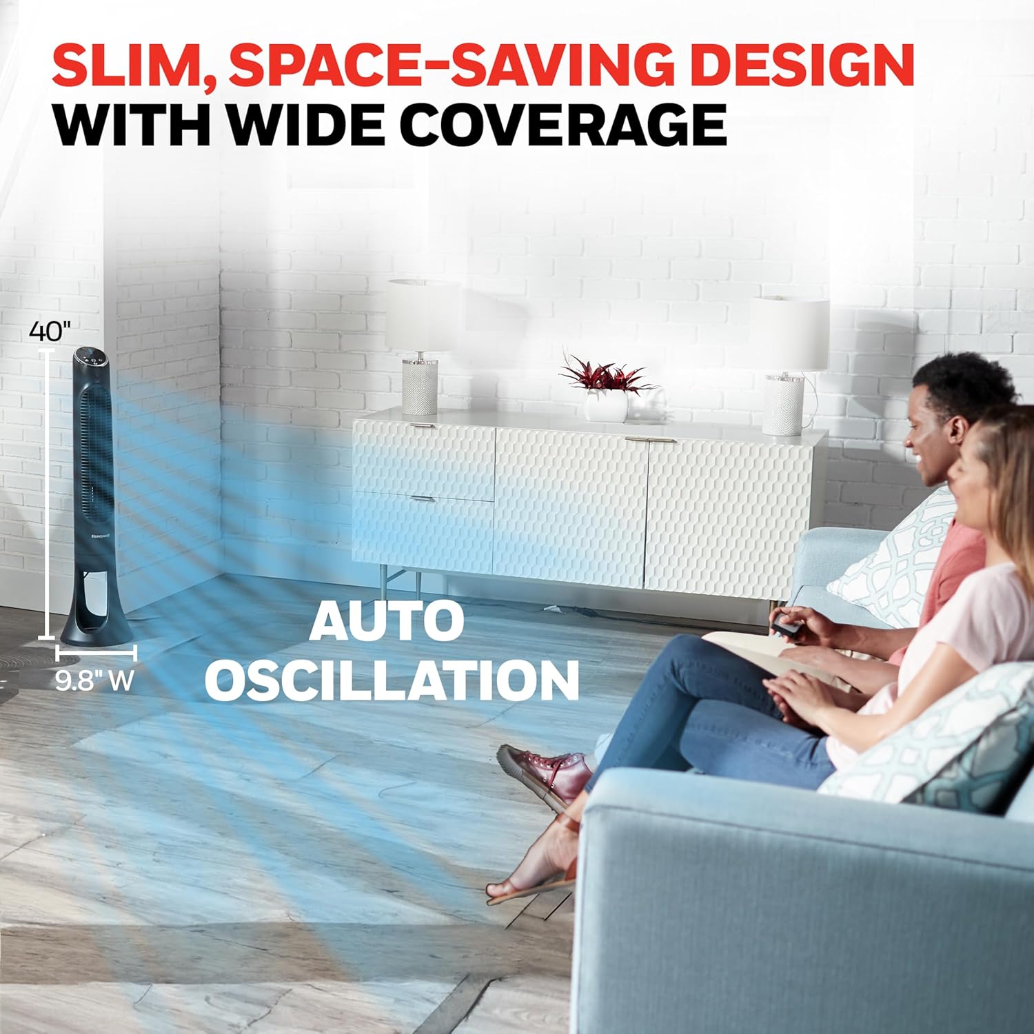 QuietSet Whole Room Tower Fan, Oscillating Tower Fan with Remote, Black, HYF290B | 8 Enhanced Powerful and Quiet Fan