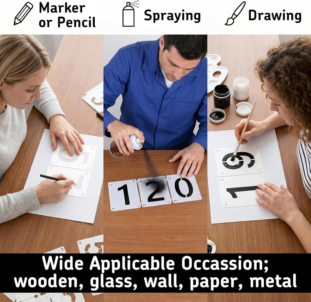 3,4,5,6 Inch Number Stencils Kit 0-9, 40Pcs Plastic Number Stencils, Reusable Curb Stencil Kit for Address Painting