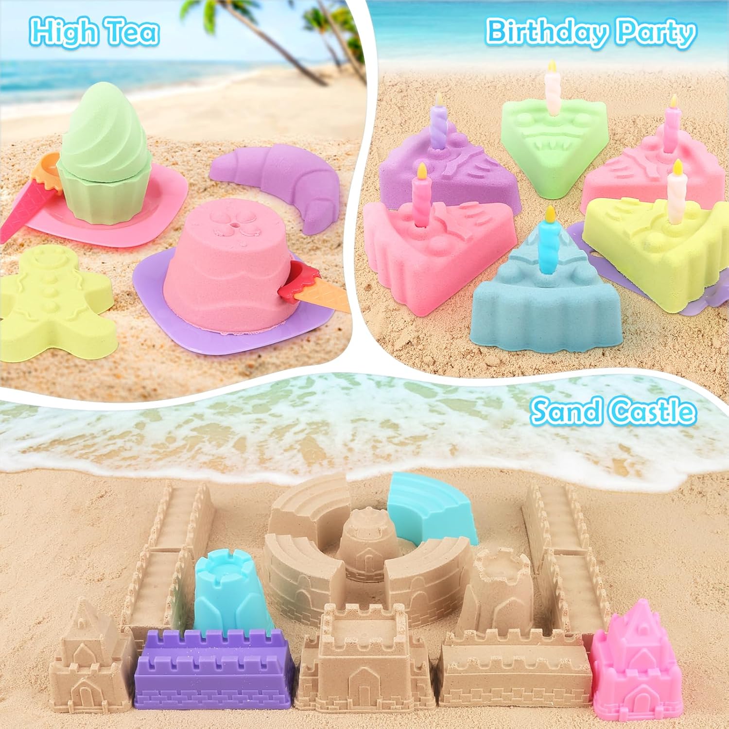 Beach Toys for Kids, 2 Collapsible Sand Bucket and Ice Cream Travel Toys | Collapsible Sand Bucket and Shovels Set