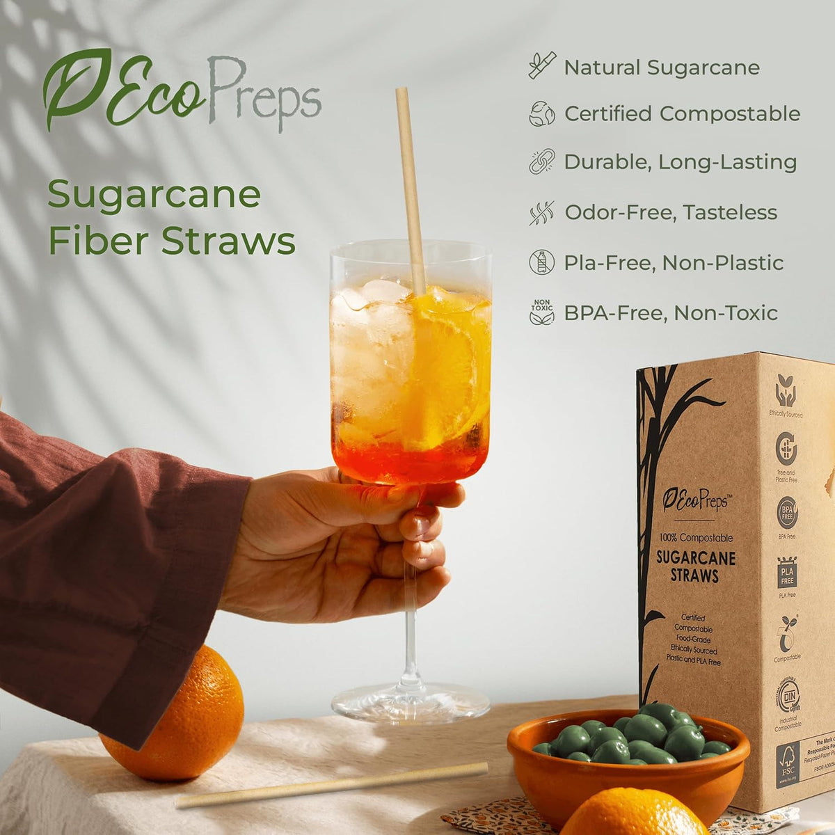 Biodegradable Sugarcane Disposable Straws, Plastic-Free, 150 Count