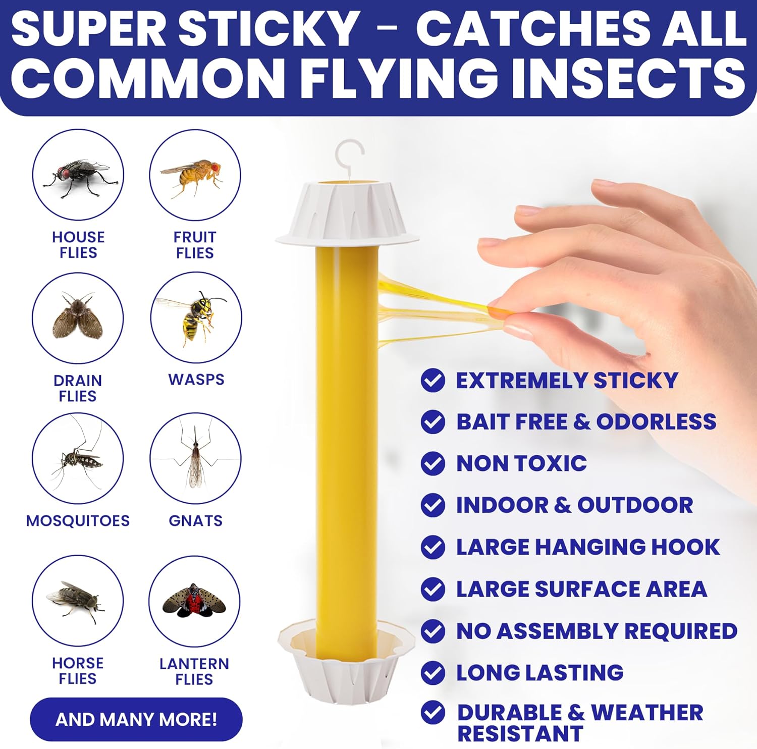 Fly Stick Sticky Fly Traps for Indoors Outdoor 4pk. Non-Toxic Super Sticky Hanging Flies Catcher Paper Tape Strips