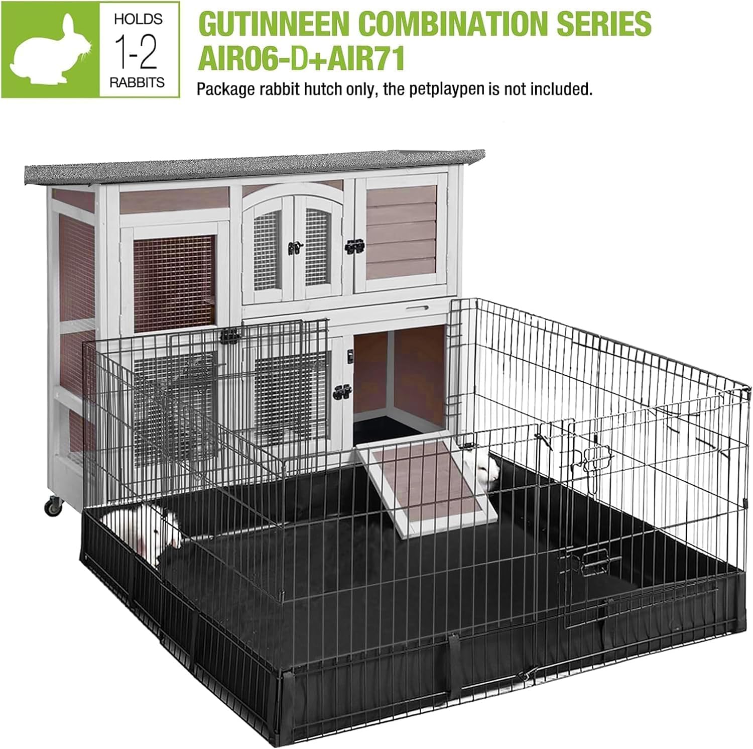 Guinea Pig Cage 2-Tier Indoor Outdoor Rabbit Hutch with Wheels, Leakproof Tray, Easy Clean Small Animal Habitat for