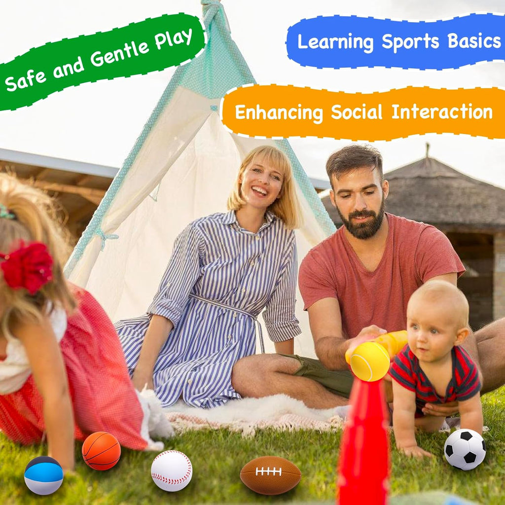 Mini Sports Balls 2.8 inch Set of 6 Foam Ball for Kids Soft Balls for Toddlers with Bag Includes Soccer, Basketball