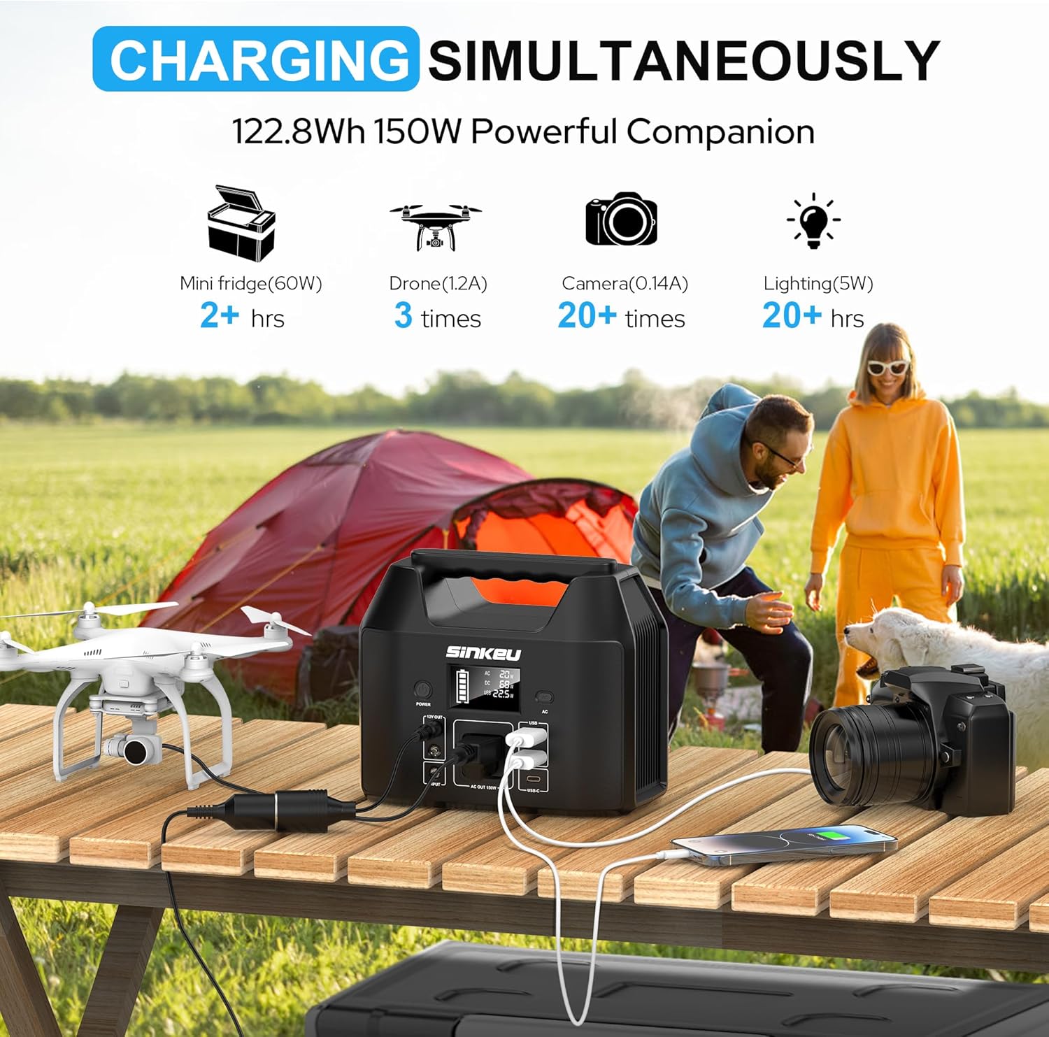Portable Power Station 122.8Wh, 150W Power Bank with AC Outlet | SinKeu LiFePO4 Battery Solar Generator for Home Use