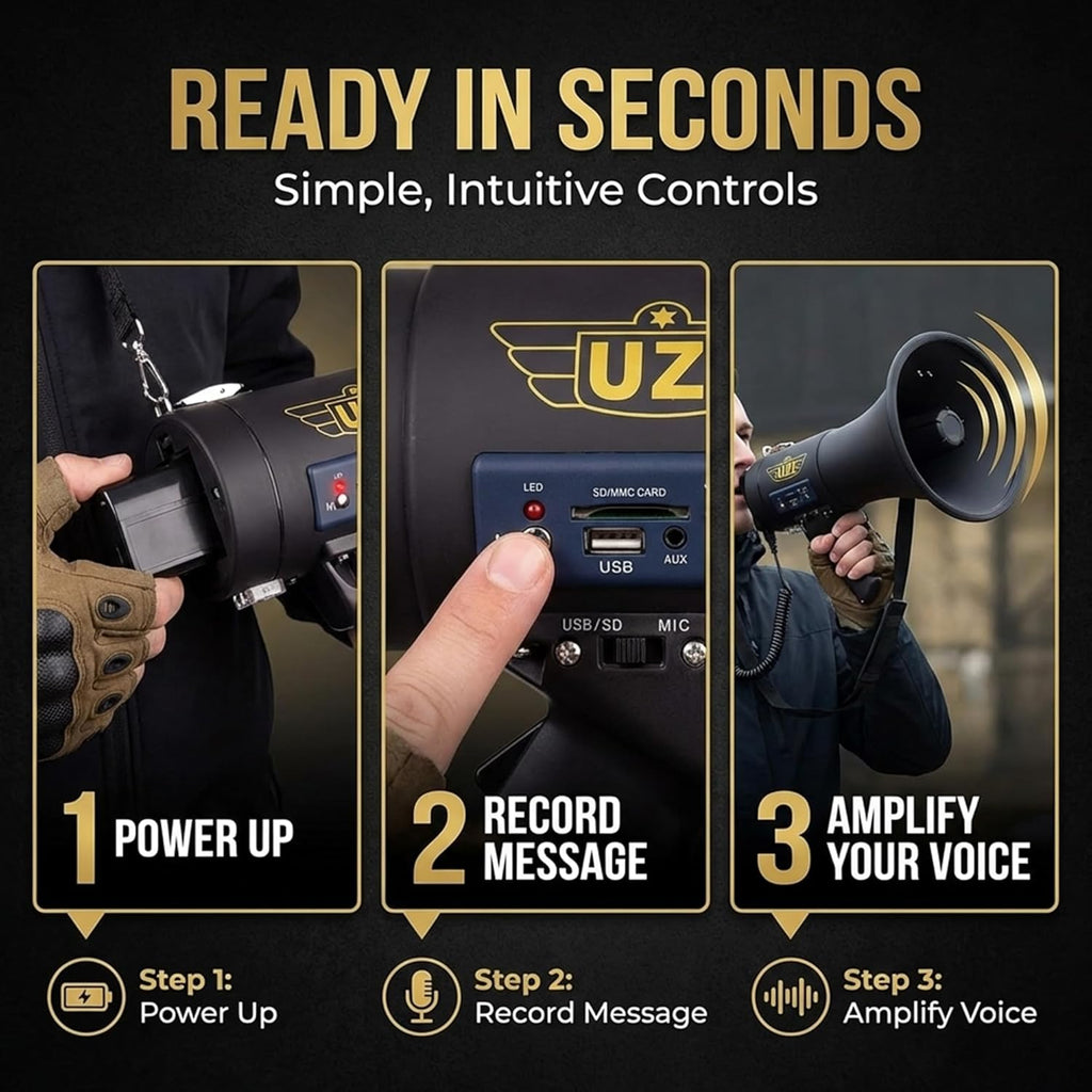 High Power Loud Big Bluetooth Megaphone 50W, Professional Bullhorn Megaphone Used by First Responders, Police &