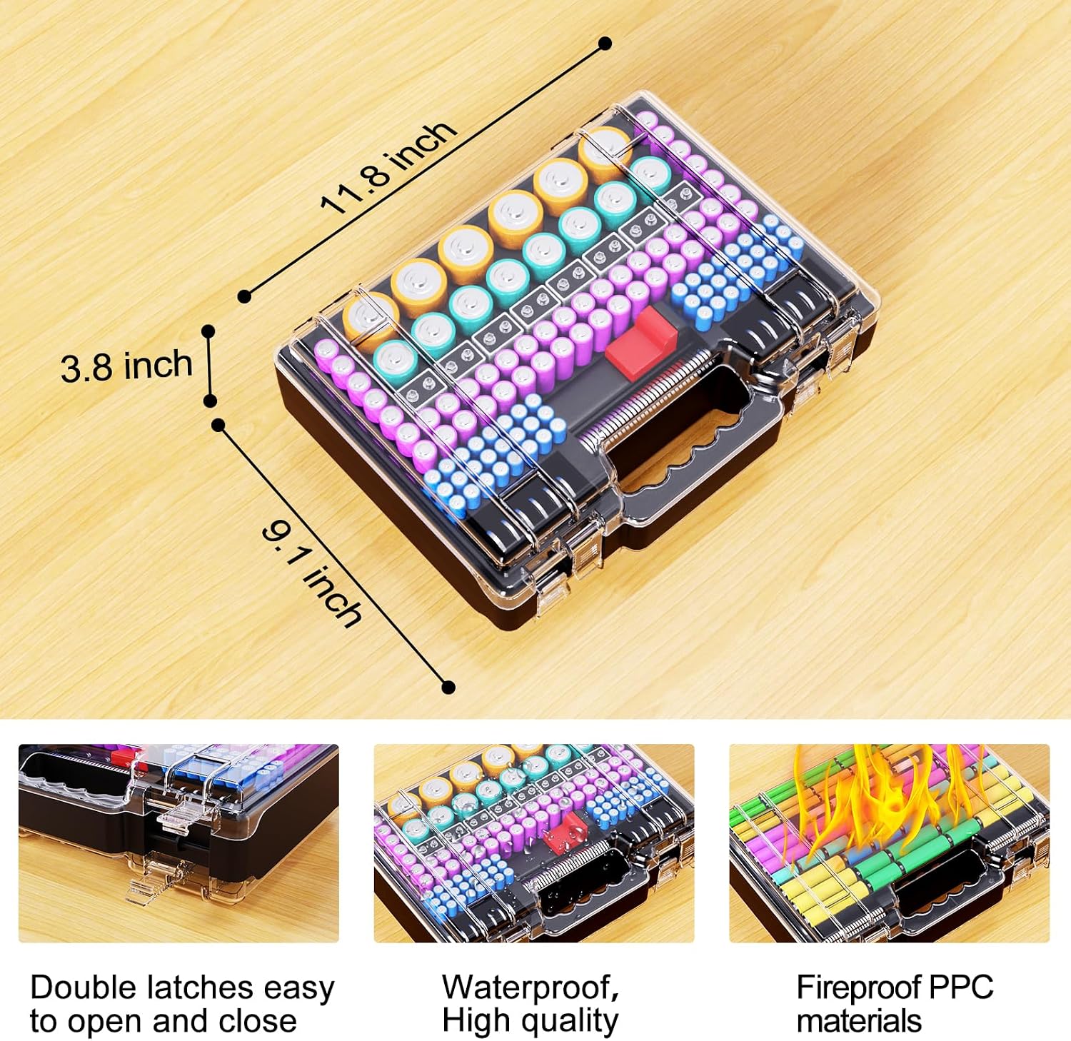 Battery Organizer Storage Case with Tester, Ultra-Large 265+ Double-Sided Batteries Container with Handle, Holds AA