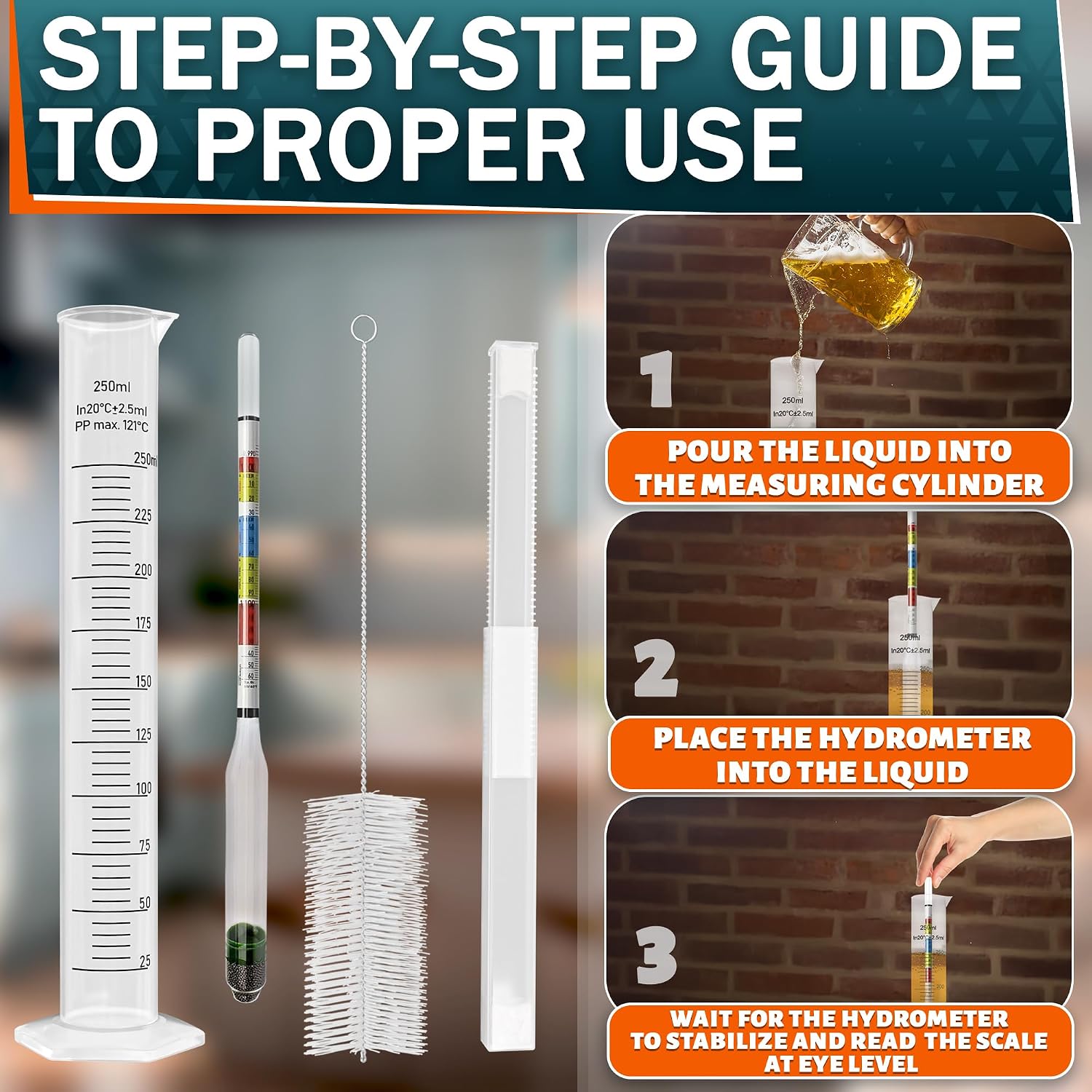 Triple Scale Hydrometer Alcohol Kit for Fermentation Tracking in Beer & Mead, Hydrometer For Wine Making, Cider