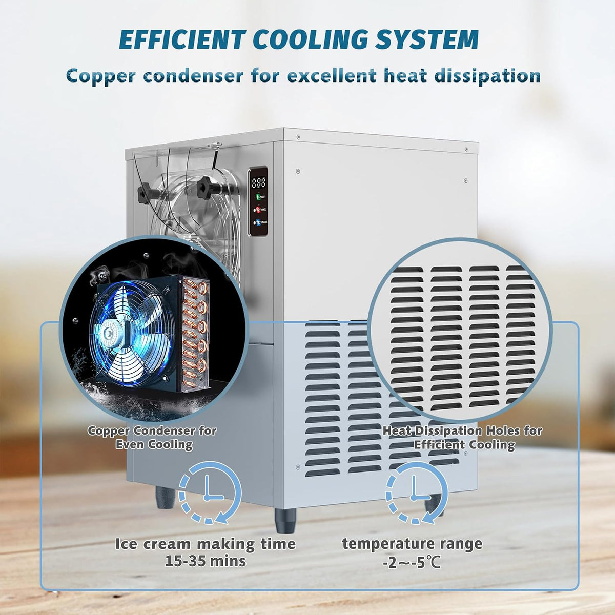 Commercial Hard Ice Cream Maker Machine 1400W 110V 3 to 4 Gallons Per Hour Gelato Ice Cream Machine with Auto Clean