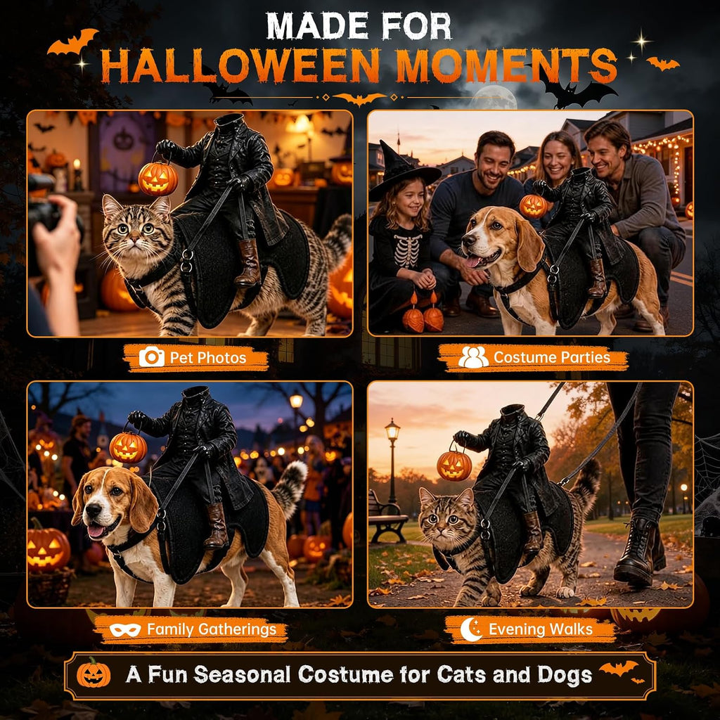 Light-Up Headless Horseman Pet Costume with Pumpkin Rider Harness, Small
