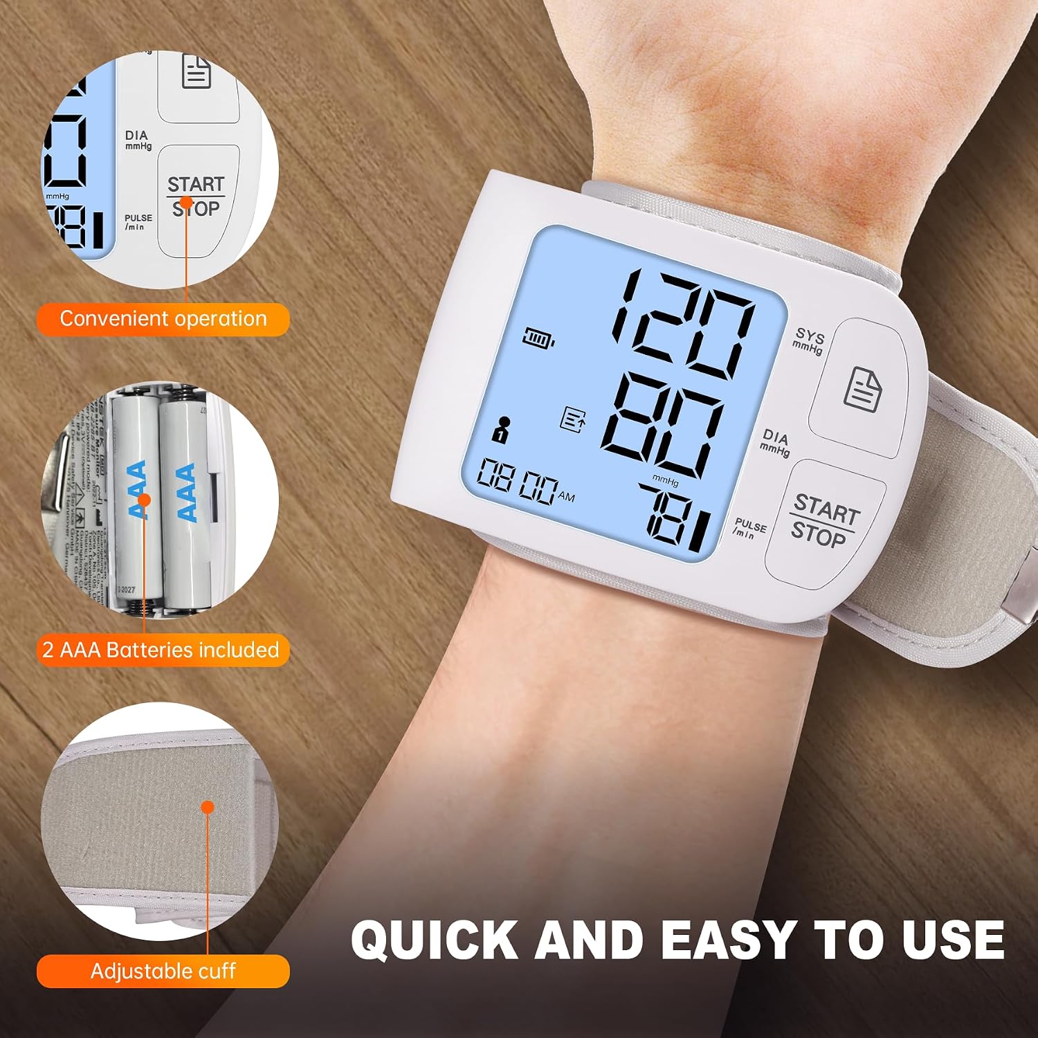 Blood Pressure Monitor Bluetooth Compatible for iOS & Android BP Machine 199x2 Readings Wrist Cuff 5.31-8.46 inch