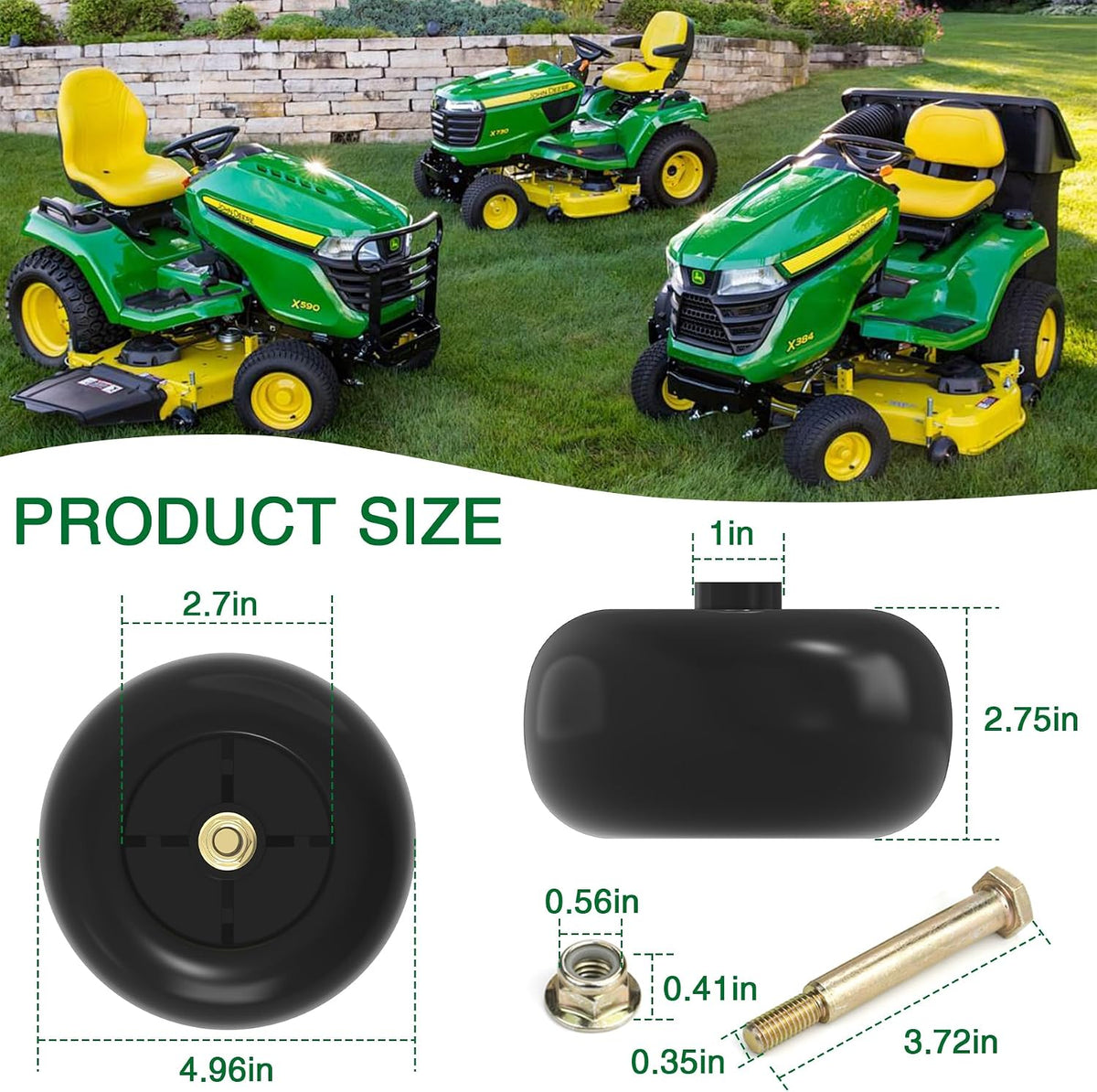 Mower Deck Wheels Fit for Craftsman Husq Cub JD Lawn Mower Tractor Replace for 753-04856A Deck Rollers Gauge Wheel for 54" 48" Deck 4 Set