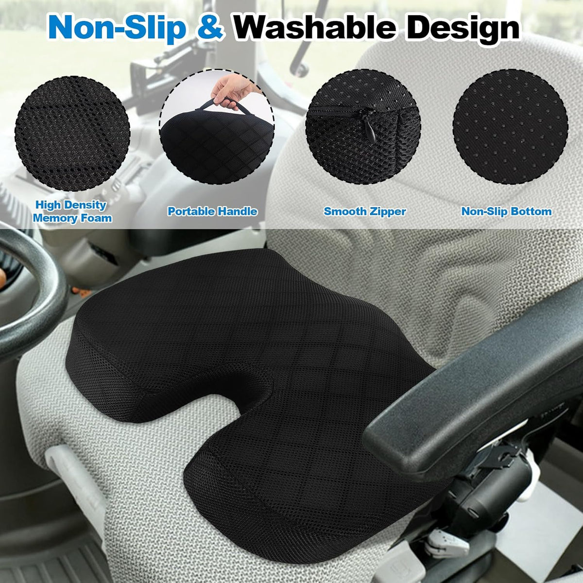 Lawn Mower Seat Cushion - Memory Foam Cushion for Riding Lawn Mower, Shock-Absorbing Seat Pillow for Long Hours of
