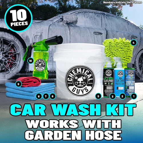 10-Piece Arsenal Builder Car Wash Kit with Foam Gun, Bucket, and 3 - 16 fl oz Car Care Products & Chemicals - Works