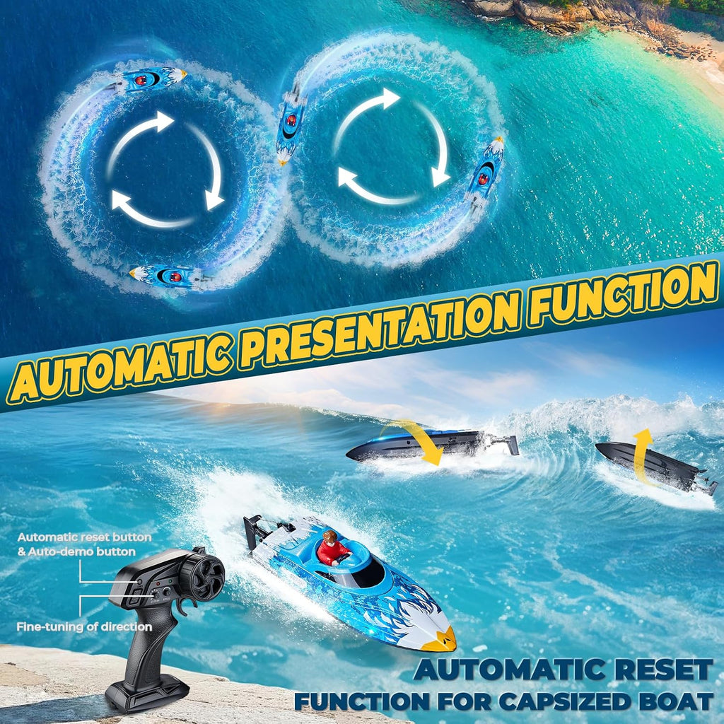 RC Boat, Remote Control Boat for Kids, 25 KPH Fast RC Speed Boat with LED Lights for Pools & Lake, 2.4GHz Racing