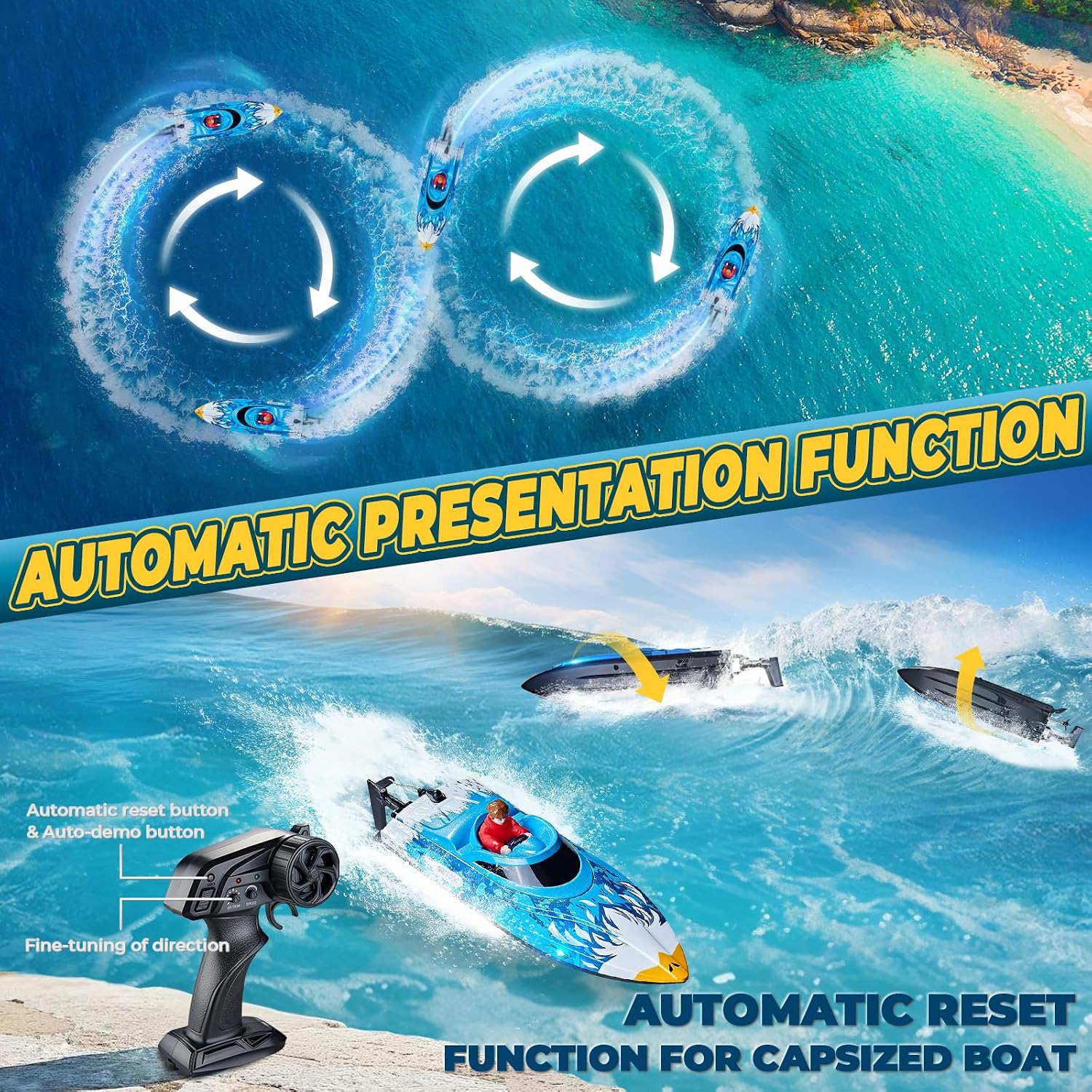 RC Boat, Remote Control Boat for Kids, 25 KPH Fast RC Speed Boat with LED Lights for Pools & Lake, 2.4GHz Racing