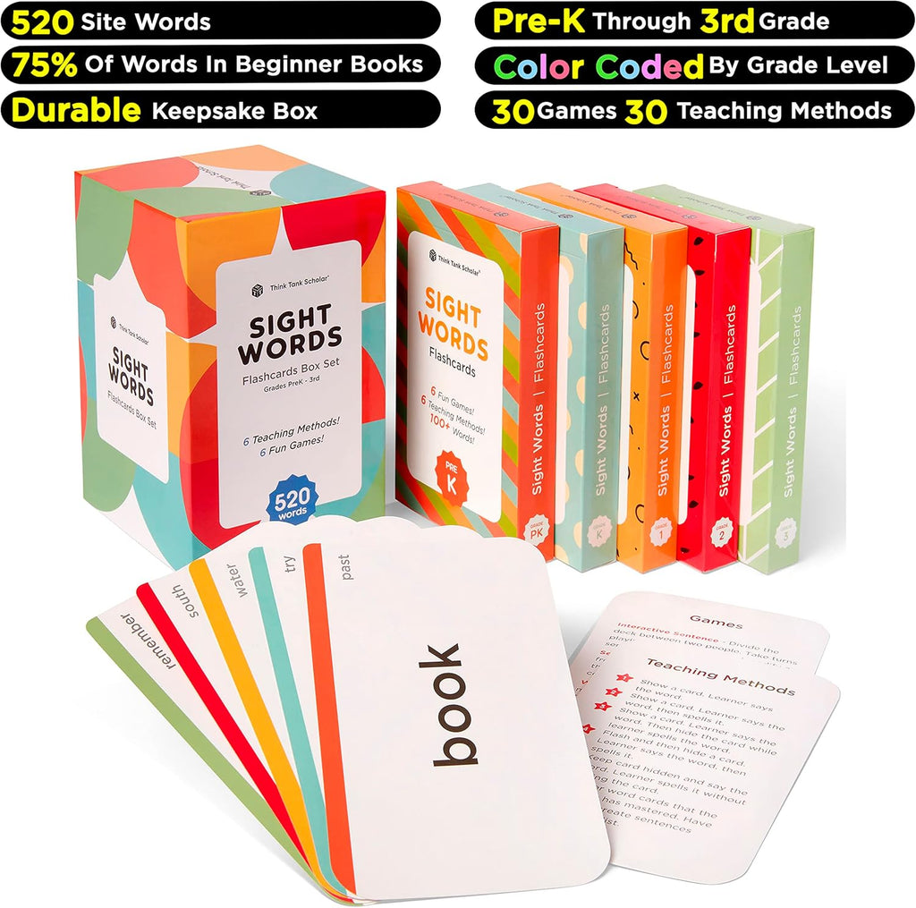 Award-Winning Sight Words Flash Cards – 520 High Frequency Words for Kids Ages 3–9 – Dolch & Fry List – Learn to Read