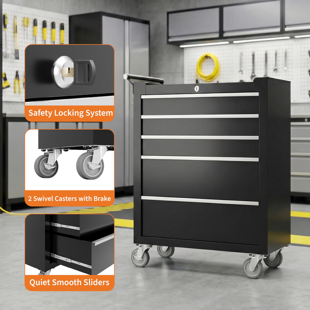 Rolling Tool Chest, 5 Drawers Tool Storage Cabinet, Toolbox with Wheels, Portable Tool Cabinet Organizer with Locking