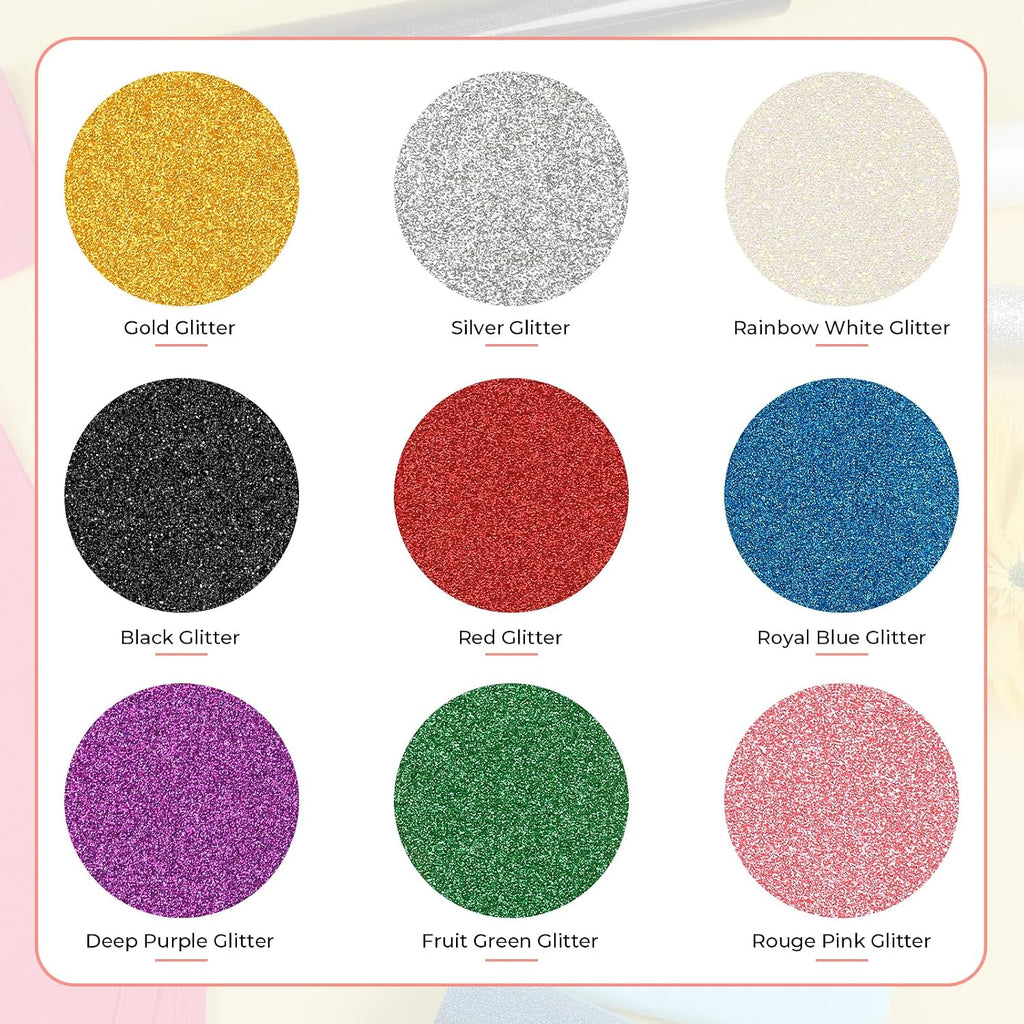 Glitter HTV Heat Transfer Vinyl: 10 Pack 12"x12" Iron on Vinyl | Glitter Iron on Vinyl for T-Shirt (1 PTFE Sheet