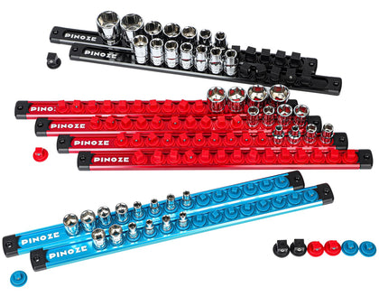 8PCS Magnetic Socket Holder Organizer Set - 1/4, 3/8, 1/2 - Aluminum Alloy Socket Rail Trays for Tool Box Drawer