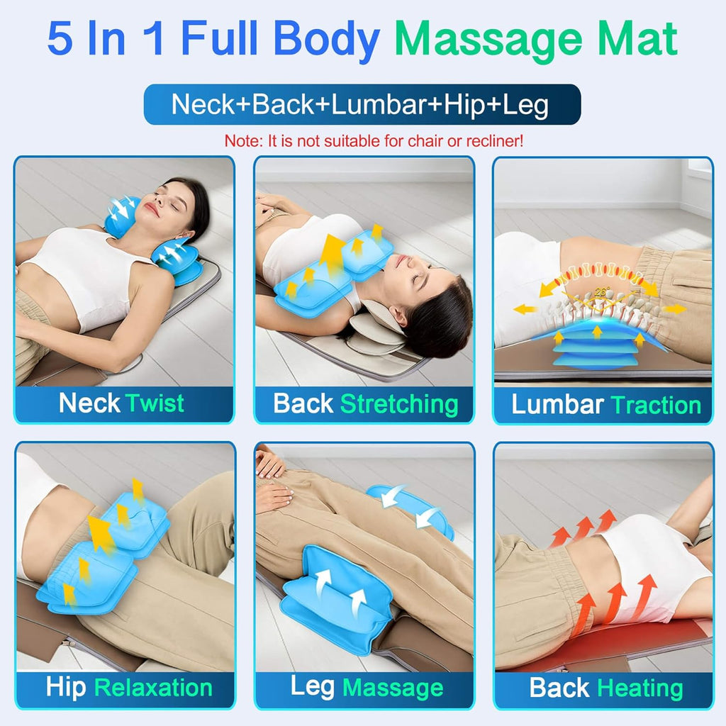 Full Body Massage Mat, 3D Body Stretching & Lumbar Traction, Back Heating, Traction Up & Down, Curve Stretch, Twist