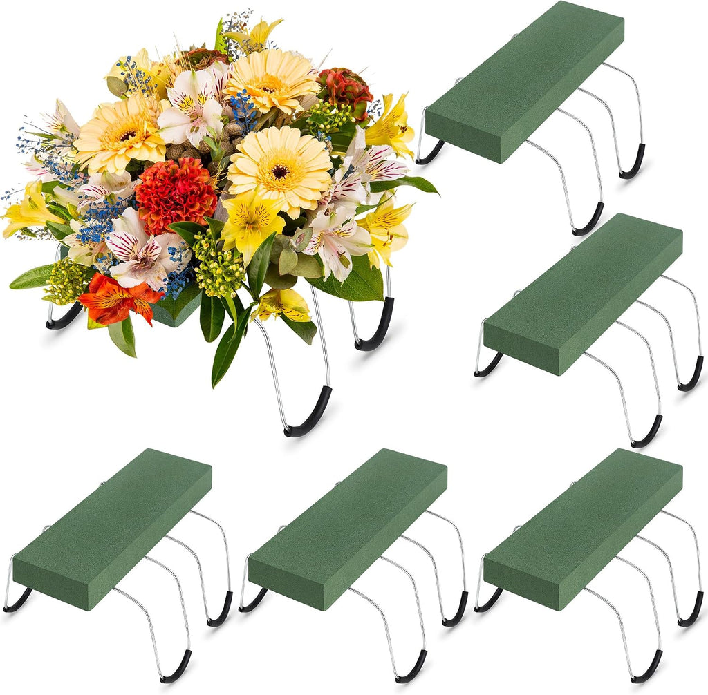 6 Pack Headstone Flower Saddle with Floral Foam 17 x 12 Inch Gravestone Saddle Cemetery Flower Holder Outdoor Wire