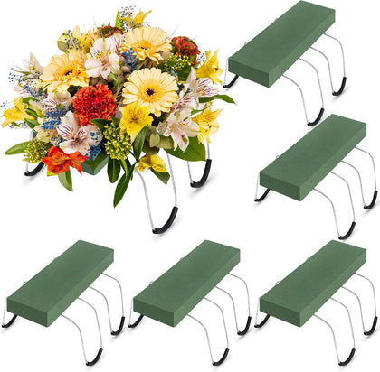 6 Pack Headstone Flower Saddle with Floral Foam 17 x 12 Inch Gravestone Saddle Cemetery Flower Holder Outdoor Wire