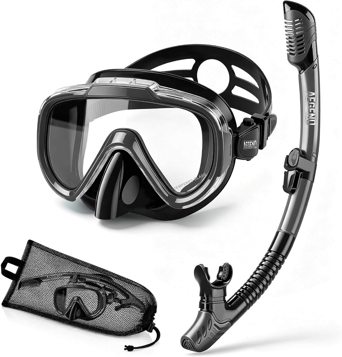 Snorkeling Gear for Adults Youth, Dry Snorkel Set with Ergonomic Raised Nose Cover for Anti-Fog with Mesh Bag, HD