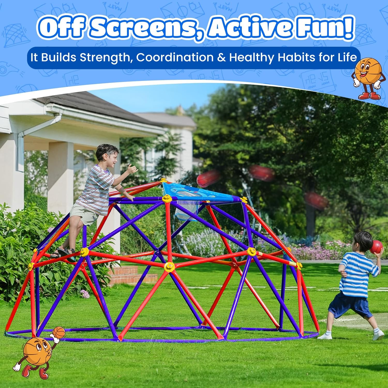 10FT Climbing Dome, Outdoor Jungle Gym for Kids with Climbing Grip - Geometric Dome Climber Supports 1000LBS Outdoor