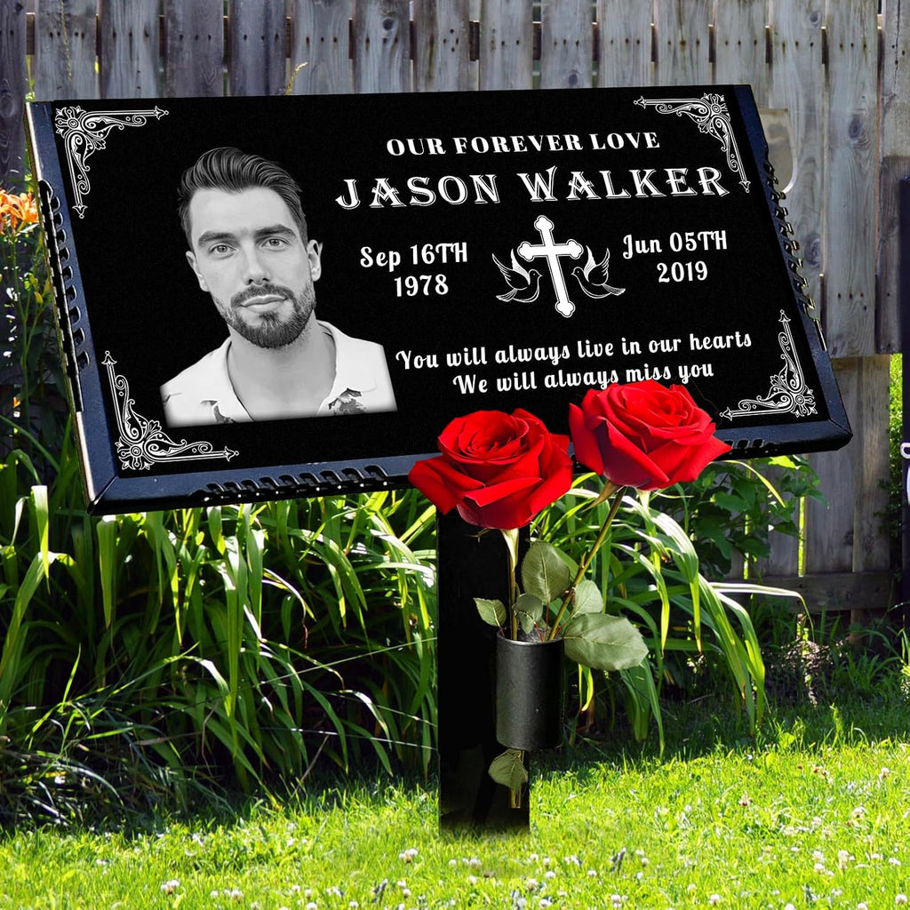 Grave Markers for Cemetery for Humans with Photo, 12x6 Tombstones for Graves Stone Temporary Headstones for Graves