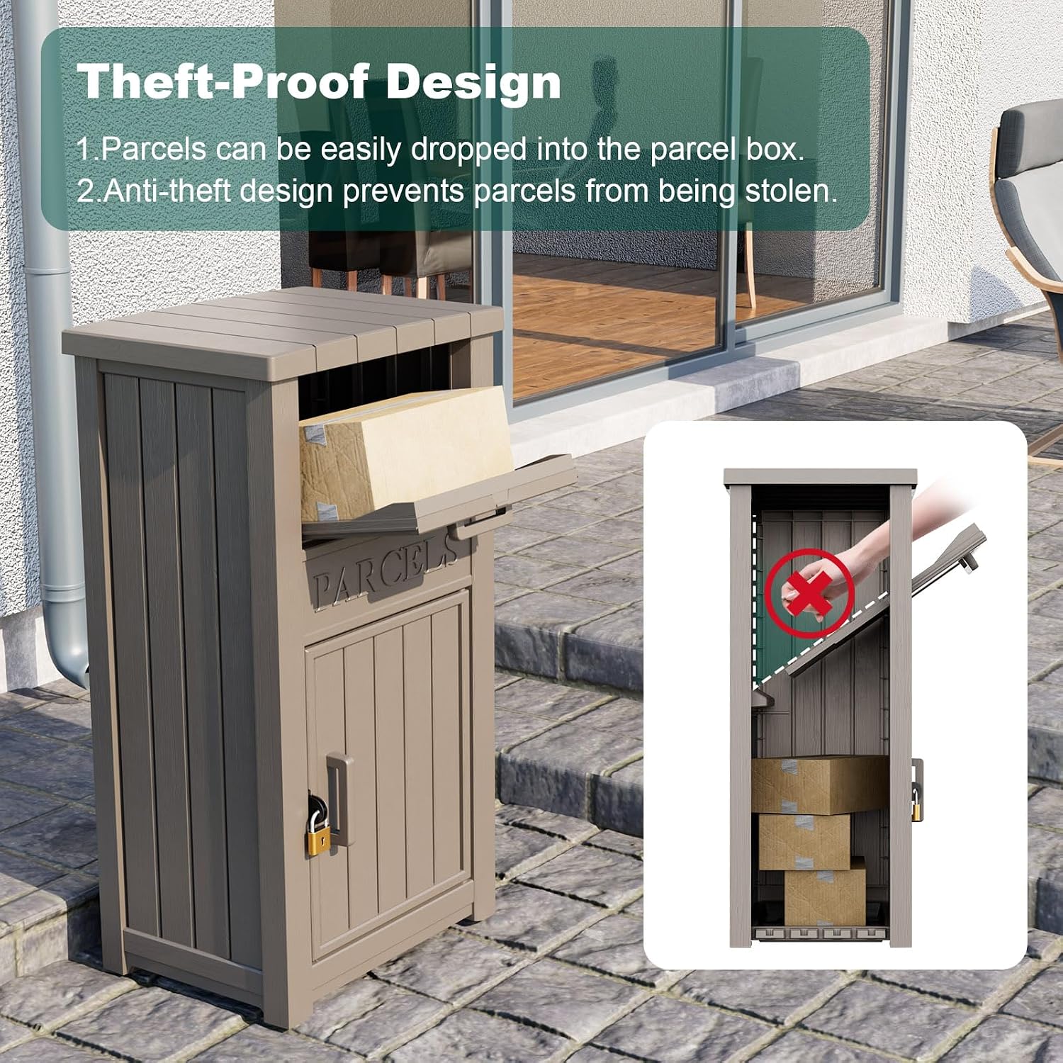 Package Delivery Box for Outside, Large Parcel Drop Box with Lockable Secure, Waterproof and Anti-Theft Storage for