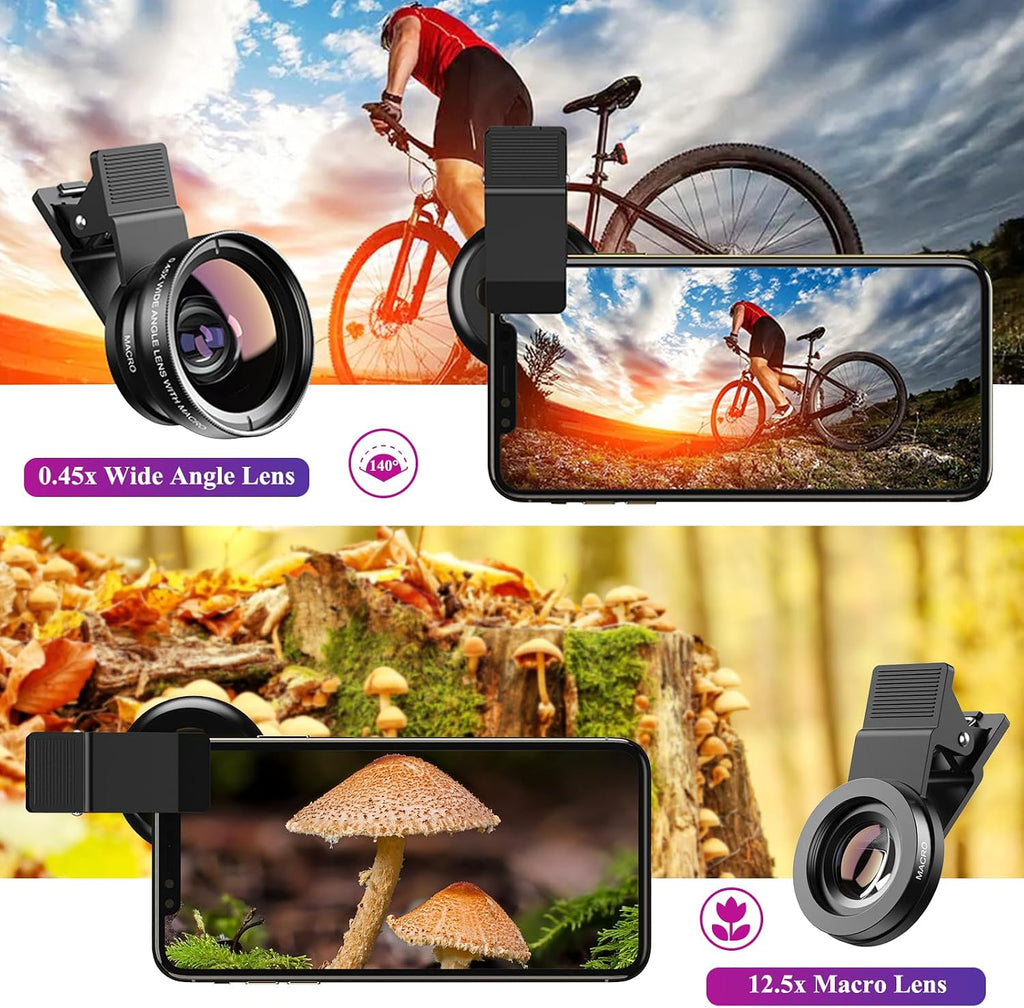 Phone Camera Lens, 2 in 1 Cell Phone Clip-on Lens Kit | 0.45X Wide Angle Lens 140°+ 12.5X Macro Lens Clip-on iPhone