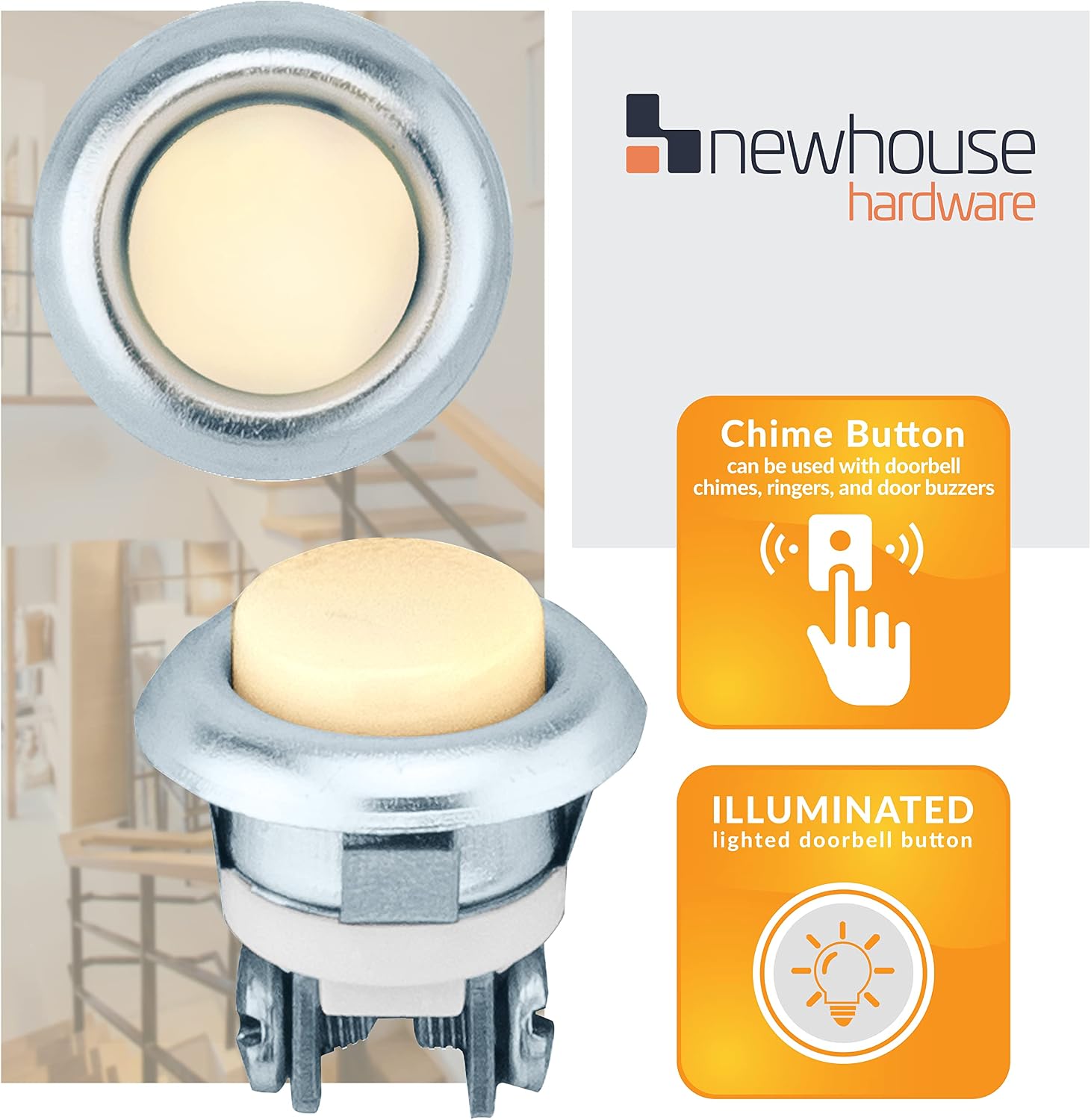 FMBSL Lighted Flush Mount Door Chime Doorbell Button, 1-Pack, Silver