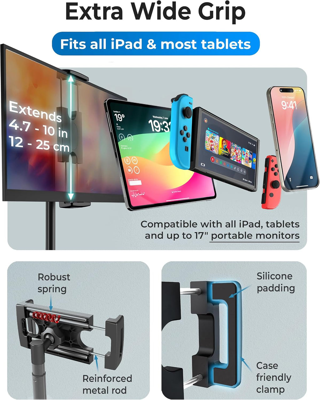 TabStand 20" Tall iPad Stand for Desk, Portable Monitor Stand Holder