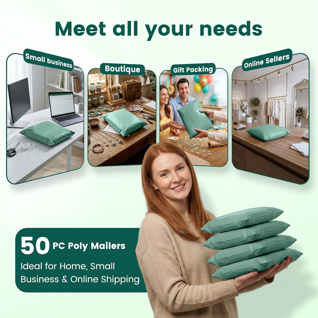 Poly Mailers 10x13 50 Pack, Small Self Seal Shipping Bags | Durable Waterproof Tear-resistant Mailing Envelopes
