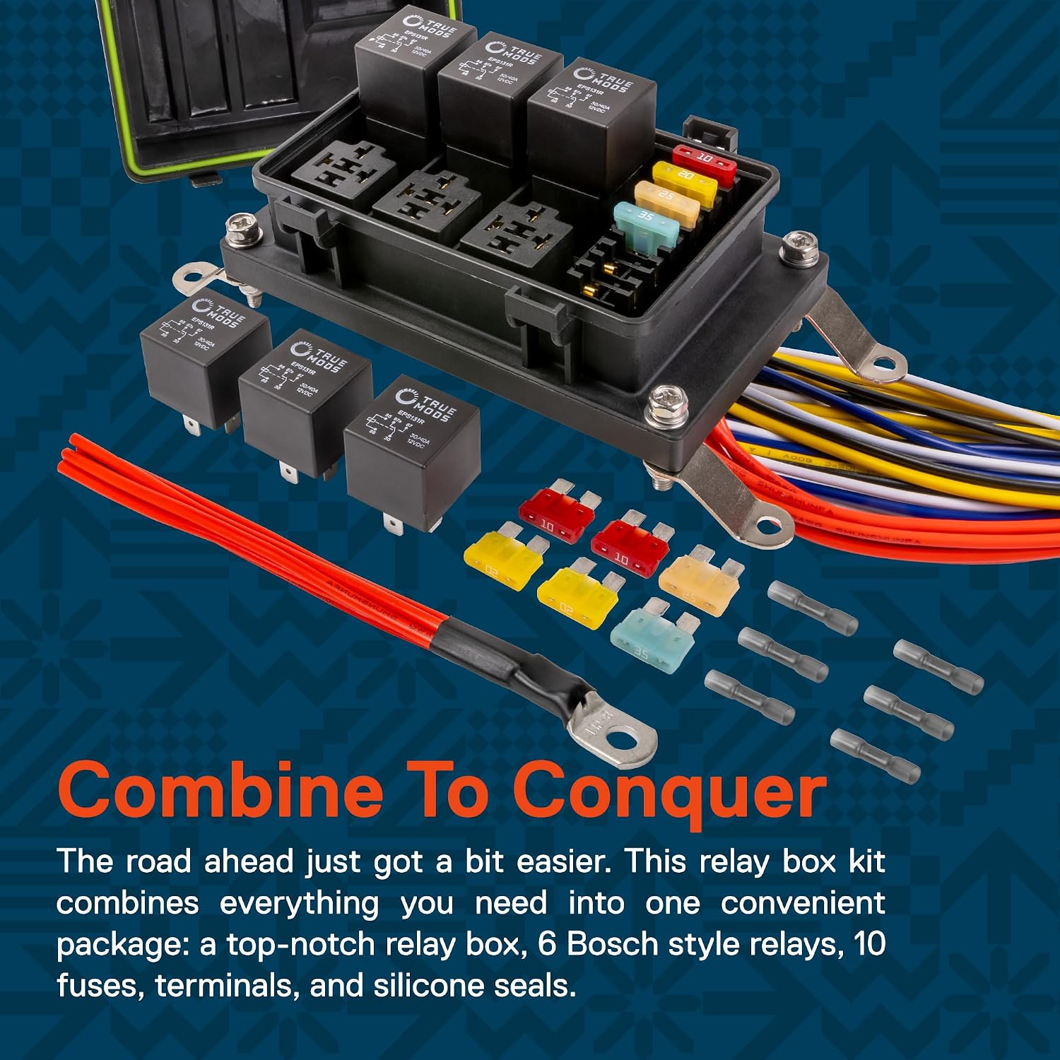 True MODS 12V Automotive Waterproof 5-Pin Prewired Relay Fuse Box Block Kit | 6 Gang 30A/40A Bosch Style Relay Block