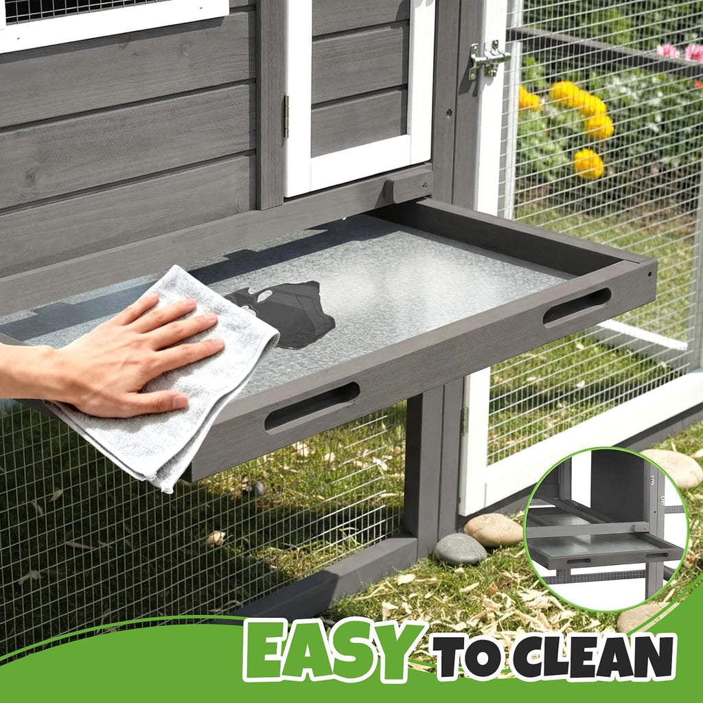 68“ Mobile Chicken Coop with Run and Wheels, Large Wooden Chicken Tractor for 2-4 Chickens, Weatherproof Outdoor Hen